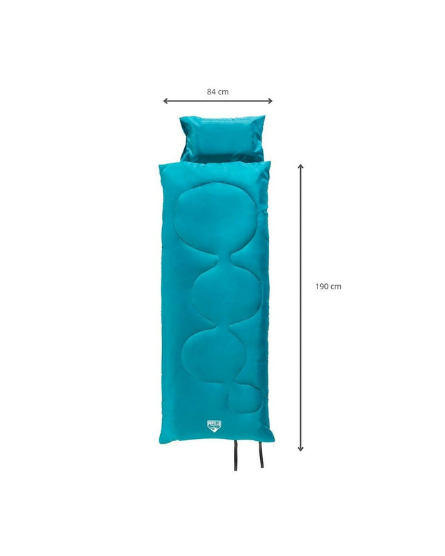 Bestway polyester sleeping bag for camping, suitable for -8°C to 3°C, 190x84 cm, designed for outdoor adventures.