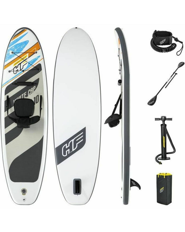 Colorful Bestway stand-up paddleboard on water, showcasing its multicolour design for outdoor watersport activities.