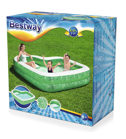 Bestway inflatable tropical swimming pool with two chambers, 231x231x51 cm, suitable for garden fun and outdoor relaxation.