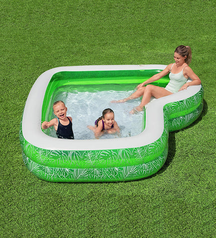 Bestway inflatable tropical pool with two rooms, 231x231x51 cm for garden fun, suitable for children over 6 years old.