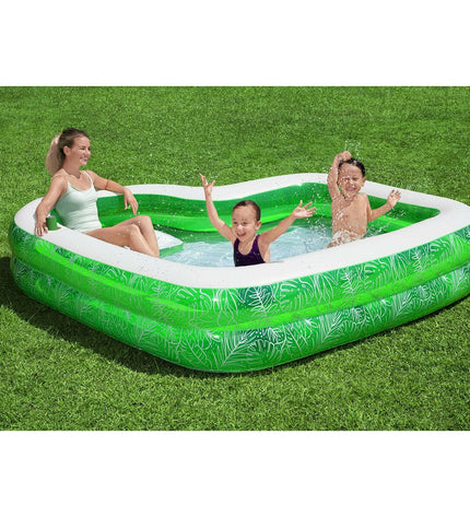 Bestway inflatable tropical pool with two rooms, measuring 231x231x51 cm, suitable for garden use and ages 6 and up.