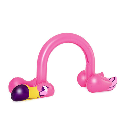 Bestway Jumbo Flamingo Sprayer in pink, large inflatable toy for outdoor fun, measuring 340x110x193 cm, suitable for garden use.