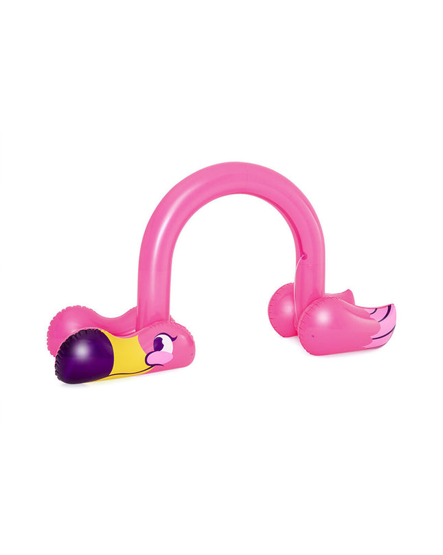 Bestway Jumbo Flamingo Sprayer in pink, large inflatable toy for outdoor fun, measuring 340x110x193 cm, suitable for garden use.
