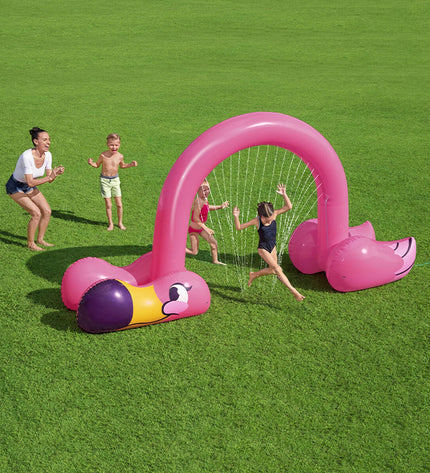 Bestway Jumbo Flamingo Sprinkler inflatable outdoor toy for kids, 340x110x193 cm, perfect for summer garden fun