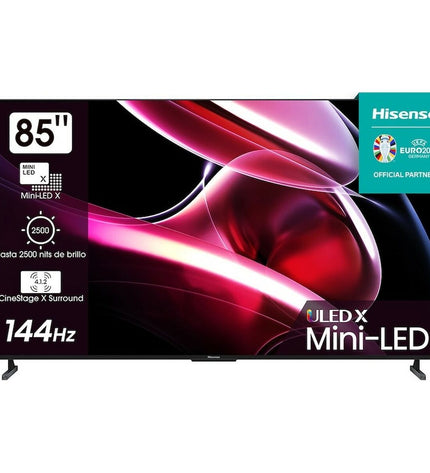 Hisense 85-inch 4K Ultra HD QLED Smart TV with slim design, displaying vibrant colors and a sleek screen for home entertainment.