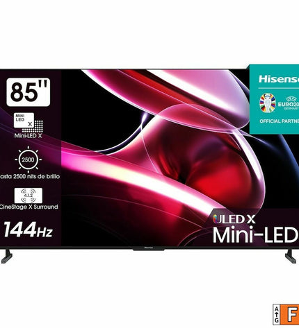 Hisense 85-inch 4K Ultra HD QLED Smart TV displaying vibrant images in a modern living room.