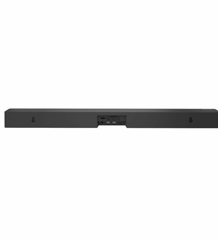 Hisense HS2100 black 120W soundbar with sleek design, featuring audio controls and connection ports on the front.