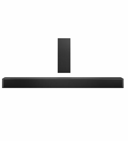 Hisense HS2100 black soundbar with 120W power, sleek electronic audio device for enhanced home entertainment.