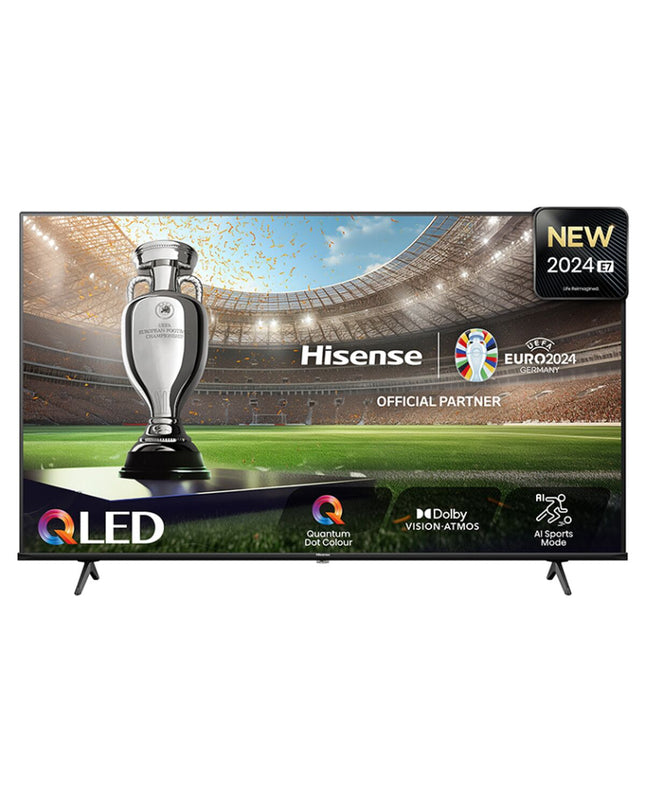 Hisense 50E77NQ 50-inch 4K Ultra HD LED Smart TV with HDR and QLED display, showcasing a vibrant home entertainment screen.