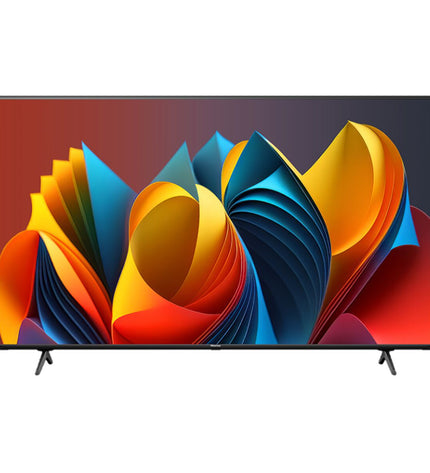 Hisense 50E77NQ 50-inch 4K Ultra HD LED Smart TV with HDR and QLED display, showing a vibrant home theater setup.