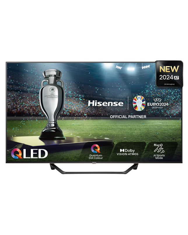 Hisense 43A7NQ 4K Ultra HD QLED Smart TV displaying vibrant colors on a modern living room setup.