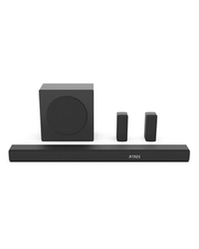 Hisense AX5100Q 580W black soundbar with sleek design, audio controls, and connection ports for home entertainment.