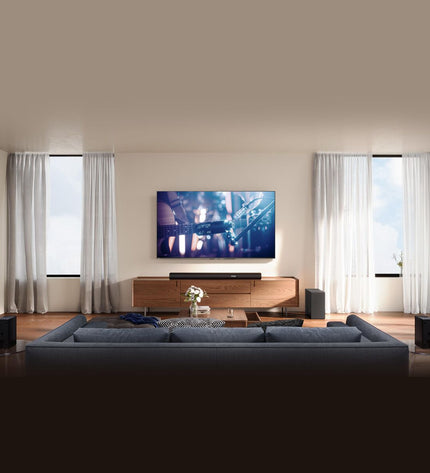 Hisense AX5100Q soundbar in black with sleek design, 580W audio output, for home entertainment and high-quality TV sound.