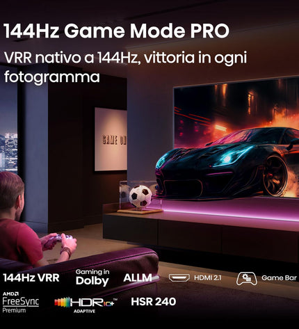 Hisense 65E7Q PRO 4K Ultra HD LED QLED Smart TV showing a vibrant screen with colorful images and sleek black bezel.