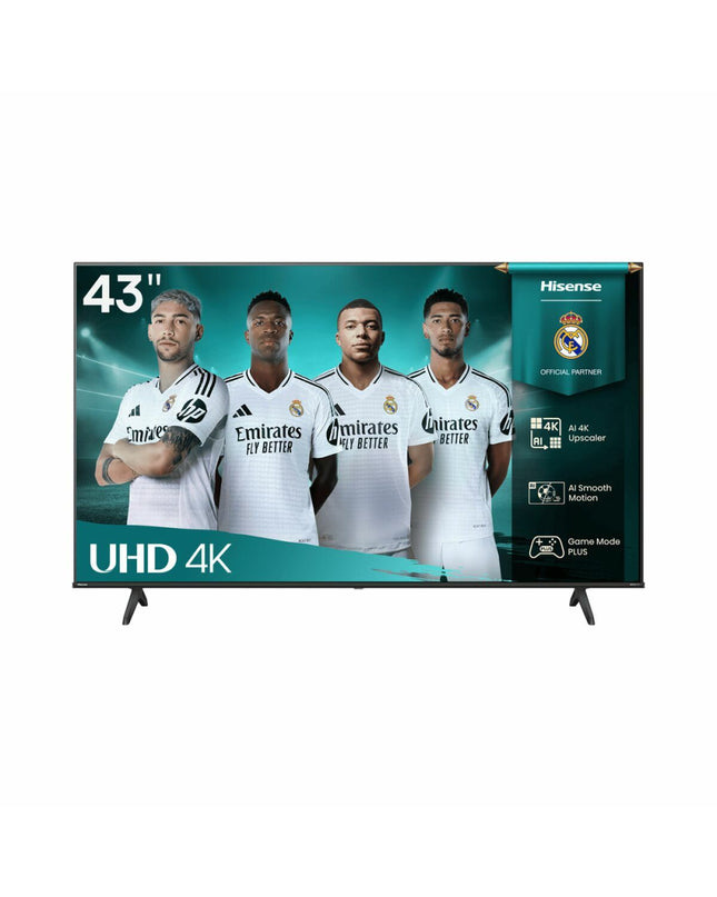 Hisense 43A6Q 43-inch 4K Ultra HD LED Smart TV with HDR, showing a vibrant screen in a modern living room setting.