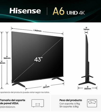 Hisense 43A6Q 43-inch 4K Ultra HD LED Smart TV displaying vibrant home entertainment content.