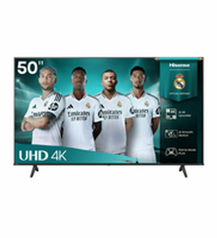 Hisense 50A6Q 50-inch 4K Ultra HD LED Smart TV with HDR display, sleek black screen, and slim bezels for home entertainment.
