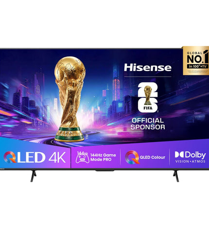 Hisense 85E7Q PRO 4K Ultra HD Smart TV with HDR QLED display, large 85-inch screen, sleek modern design.