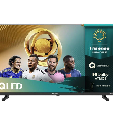 Hisense 32-inch Smart TV with Full HD HDR10 QLED display, sleek design, and modern electronic home entertainment setup.