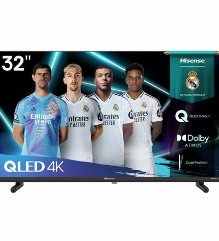 Hisense 32A5Q 32-inch Full HD HDR QLED Smart TV showing a vibrant screen with colorful images.