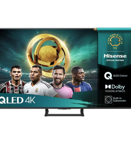 Hisense 50A7Q 4K Ultra HD LED Smart TV with HDR display, 50-inch screen, sleek black design, and modern electronic features.