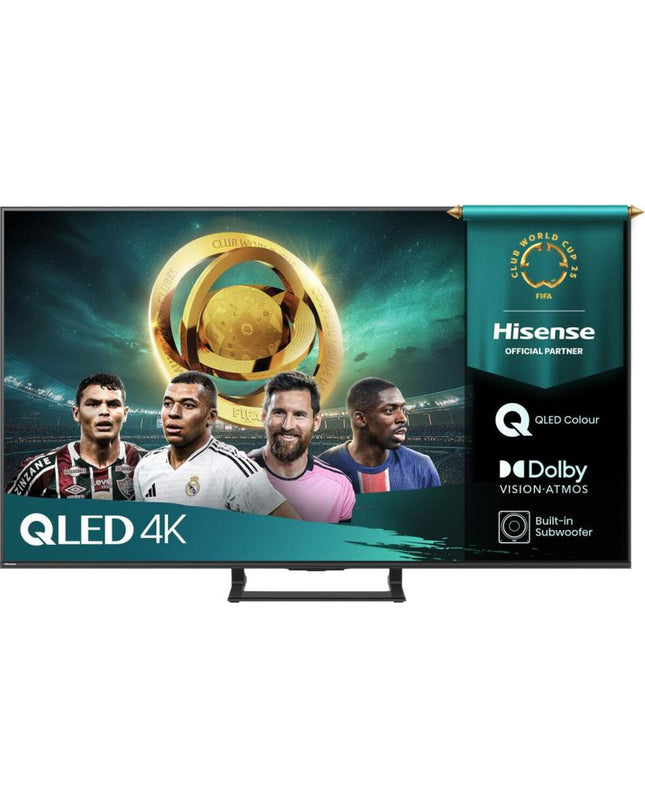 Hisense 50A7Q 4K Ultra HD LED Smart TV with HDR display, 50-inch screen, sleek black design, and modern electronic features.
