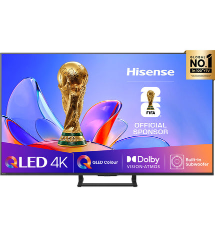 Hisense 75-inch 4K Ultra HD LED QLED Smart TV displaying vibrant image with slim black bezel and modern design.