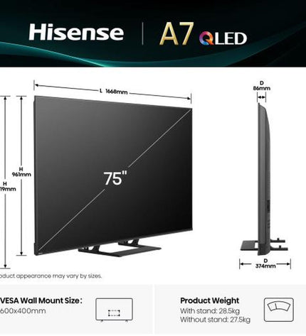 Hisense 75-inch 4K Ultra HD LED Smart TV with HDR and QLED display, showing vibrant colors and slim design.