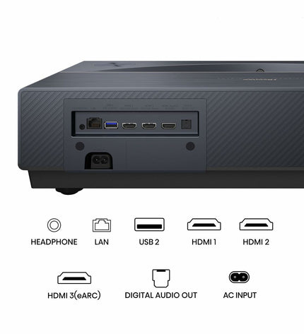 Hisense PT1 4K Ultra HD projector displaying vibrant images, perfect for home theater and video entertainment.