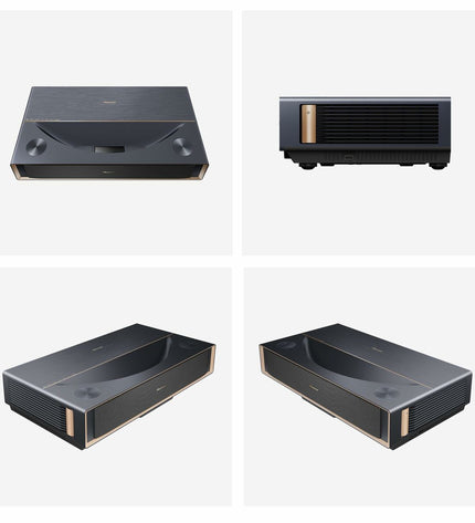 Hisense PT1 4K Ultra HD projector displaying vibrant 3840x2160 px video on a home theater setup.