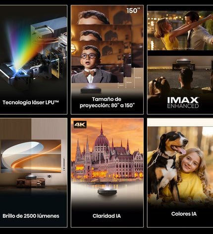 Hisense PT1 4K Ultra HD projector showing a vibrant image on a wall, ideal for home theater and video entertainment.