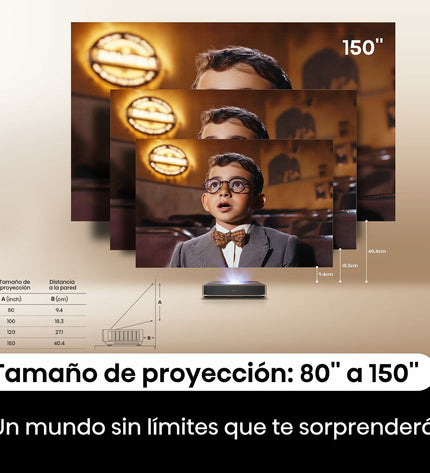 Hisense PT1 4K Ultra HD projector displaying vibrant 3840x2160 pixel image in a home theater setup.