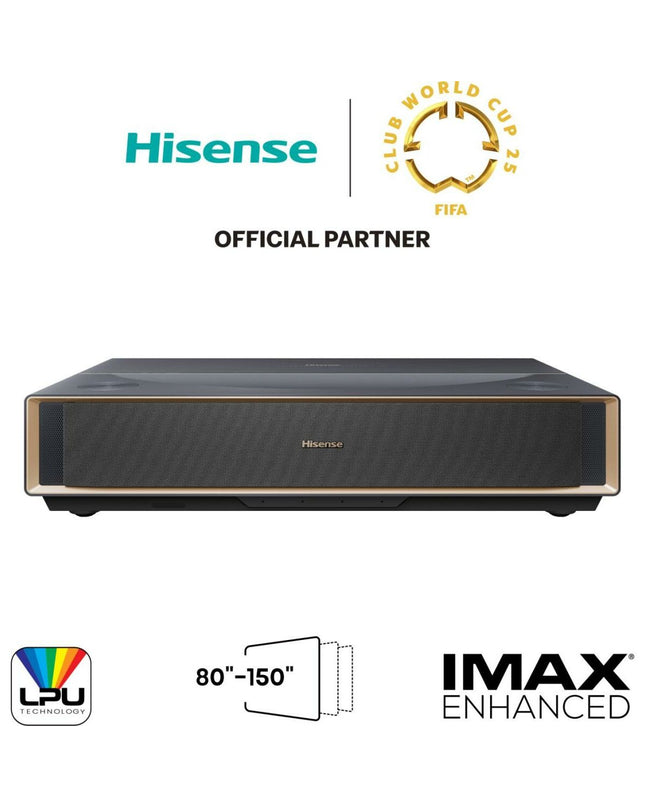 Hisense PT1 4K Ultra HD projector displaying a vibrant home theater setup with a large screen and clear visuals.