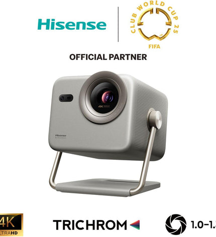 Hisense M2 PRO projector for home theater, electronic device with sleek design and projection lens visible in the image.