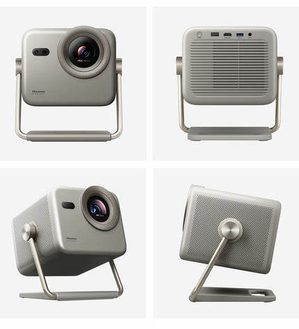 Hisense M2 PRO projector displaying a bright screen in a home theater setting, showcasing its compact electronic design.