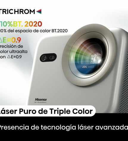 Hisense M2 PRO projector displaying a home theater setup with a bright, clear image on a large screen in a modern living room.