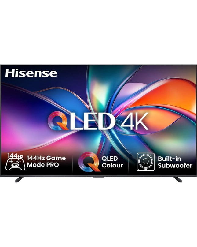 Hisense 98E7Q 98-inch 4K Ultra HD LED QLED Smart TV with HDR, showcasing a sleek modern screen in a home entertainment setup.