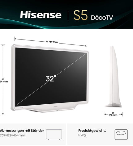 Hisense 32-inch Full HD HDR QLED Smart TV showing a vibrant screen with colorful images and a sleek black frame.