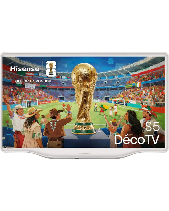 Hisense 32-inch Full HD HDR QLED Smart TV displaying a vibrant screen with a modern black frame.