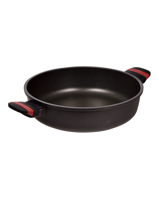 Red San Ignacio Denia casserole pan with lid, made of cast aluminum, ideal for home cooking and versatile kitchen use.