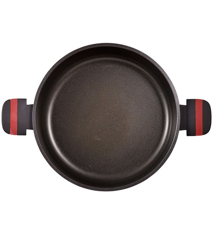 Red San Ignacio Denia aluminium casserole pan with lid, ideal for home cooking and kitchen use.