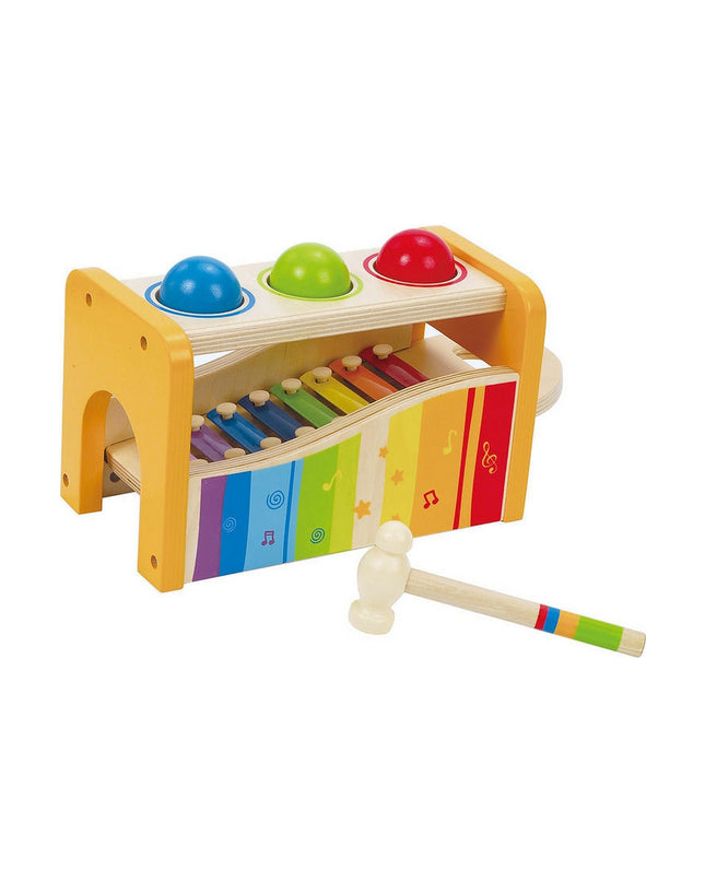 BigBuy Kids Xylofoon Pound and Tap Bench toy with wooden, rubber, and MDF parts, ideal for children's musical play, 24x15x13.5 cm.