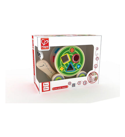 Hape nestable snail baby toy, colorful plastic stacking toy for young children, measuring 30 x 18.6 x 11 cm.