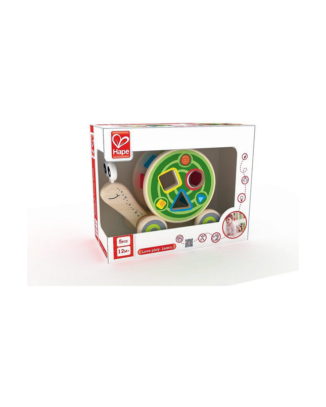 Hape nestable snail baby toy, colorful plastic stacking toy for young children, measuring 30 x 18.6 x 11 cm.