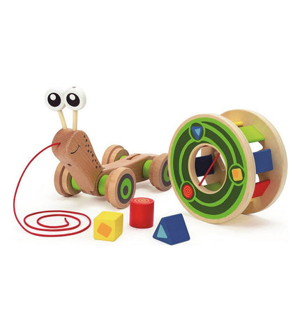 Hape Sleepspeelgoed Snail nestable baby toy in pastel colors, measuring 30 x 18.6 x 11 cm, designed for young children.