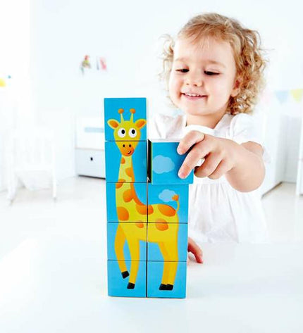 Hape Jungle Puzzle featuring colorful animal pieces on a wooden puzzle board, designed for children’s educational play.