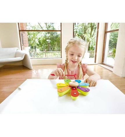 Toybags wooden toy musical instrument set for kids, includes colorful small percussion instruments and a play bag.