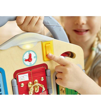 Hape baby toy, colorful wooden baby plaything for young children, with smooth rounded edges and natural finish.