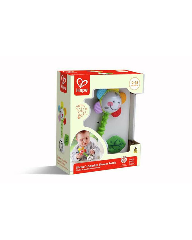 Hape baby rattle toy with colorful beads and wooden handle, designed for young children and early development.