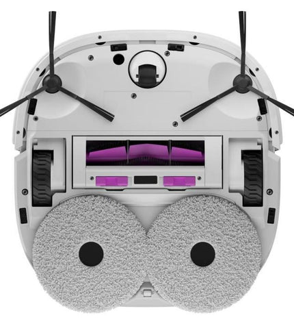 Eureka robot stofzuiger in actie, schoonmaakt vloeren autonomisch, compact design, ideaal voor huis en koken.